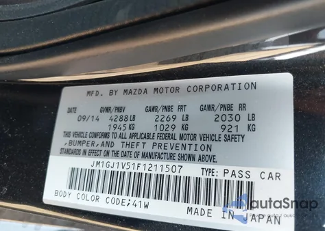 2015 Mazda Mazda6 из США, поврежденный, VIN JM1GJ1V51F1211507